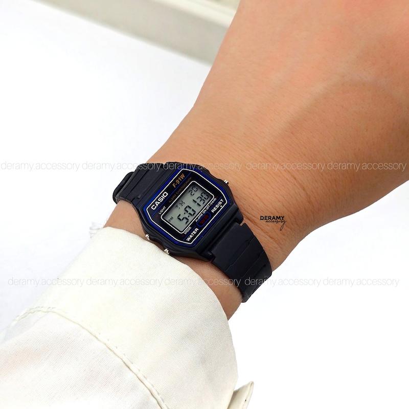 ساعت در دو سایز(کوچک / بزرگ) کاسیو نوستالژی بلاکی ضد اب مشکی | ساعت زنانه مردانه casio کد 153-موتور شرکتی با کیفیت- ضد حساسیت و ضد ضربه F - 91w ژاپن