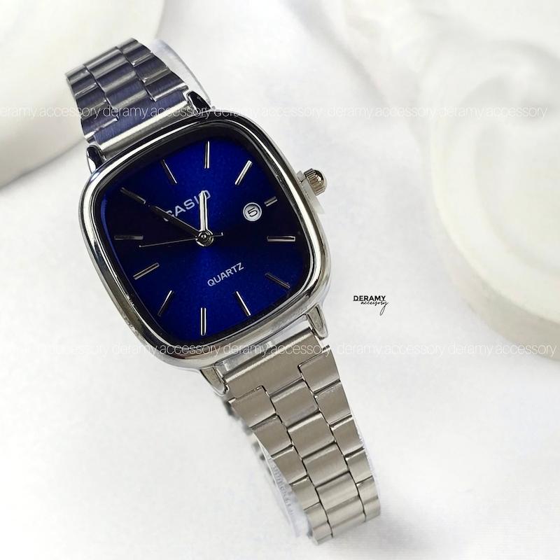  / زنانه / ساعتمچی کاسیو سیلور صفحه آبی درباری ترند مربعی| ساعت مچی اولد مانی میدنایت casio زنانه  180 - مربع -ضد حساسیت 327