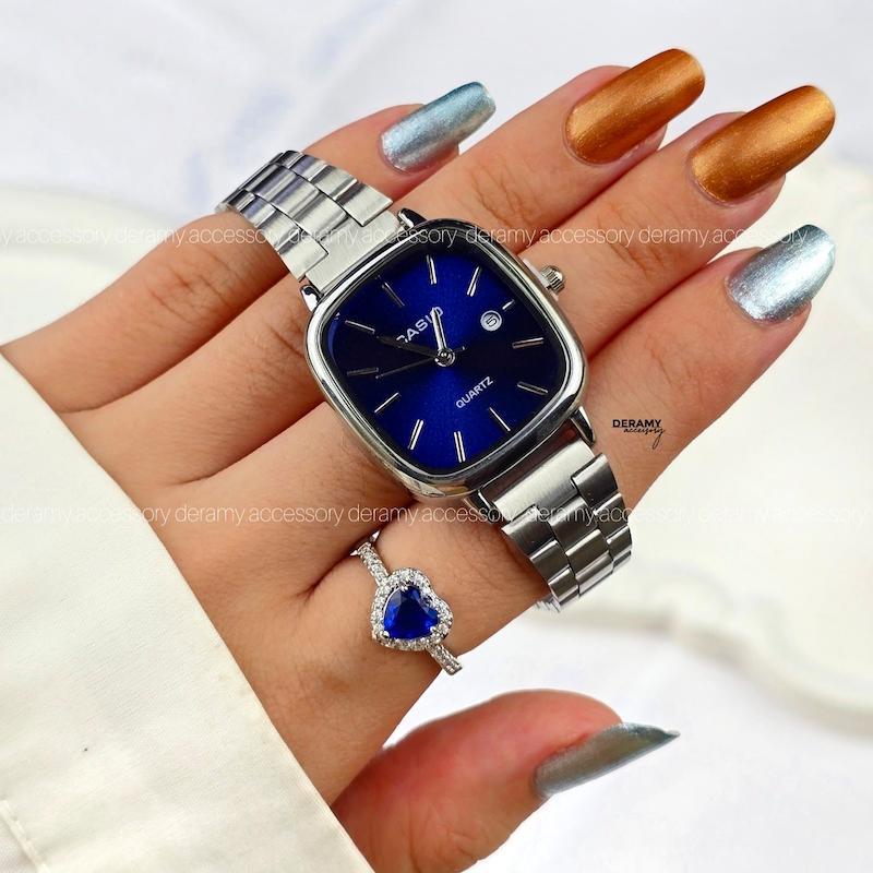  / زنانه / ساعتمچی کاسیو سیلور صفحه آبی درباری ترند مربعی| ساعت مچی اولد مانی میدنایت casio زنانه  180 - مربع -ضد حساسیت 327