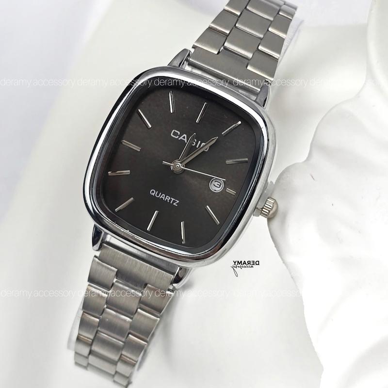 ست /تک | ساعتمچی کاسیو مربعی  سیلور صفحه مشکی  | ساعت مچی اولد مانی casio ست و مردانه 180 -مونتاژ ژاپن--با کیفیت 