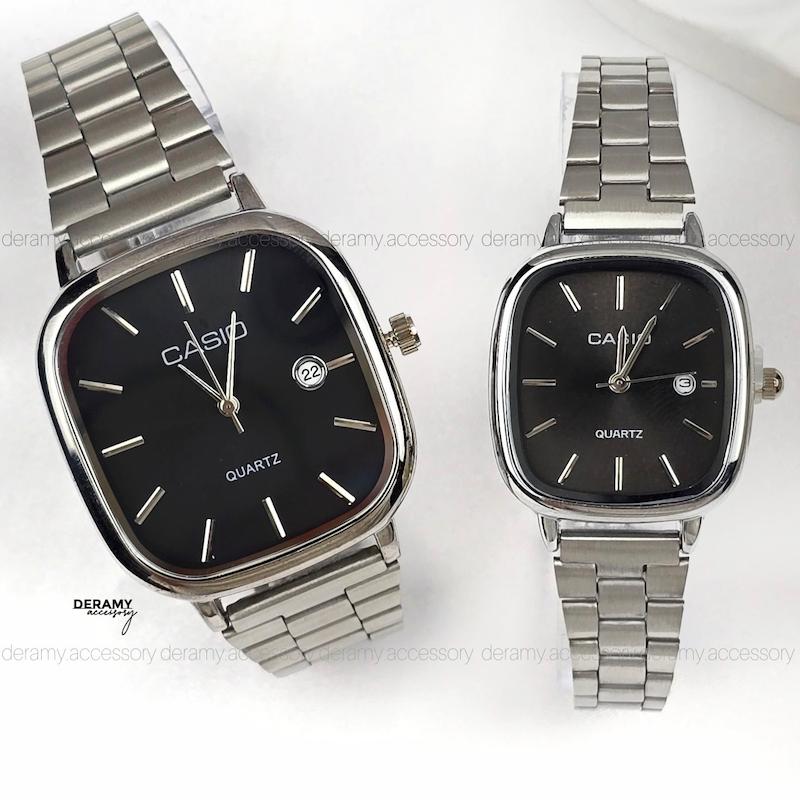 ست /تک | ساعتمچی کاسیو مربعی  سیلور صفحه مشکی  | ساعت مچی اولد مانی casio ست و مردانه 180 -مونتاژ ژاپن--با کیفیت 