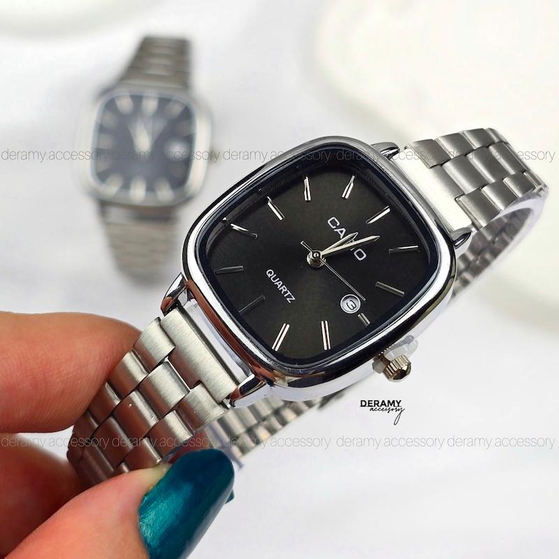 ست /تک | ساعتمچی کاسیو مربعی  سیلور صفحه مشکی  | ساعت مچی اولد مانی casio ست و مردانه 180 -مونتاژ ژاپن--با کیفیت 