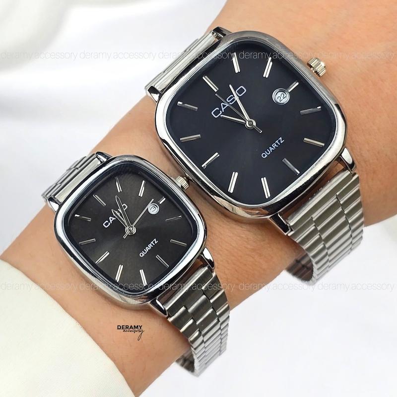 ست /تک | ساعتمچی کاسیو مربعی  سیلور صفحه مشکی  | ساعت مچی اولد مانی casio ست و مردانه 180 -مونتاژ ژاپن--با کیفیت 