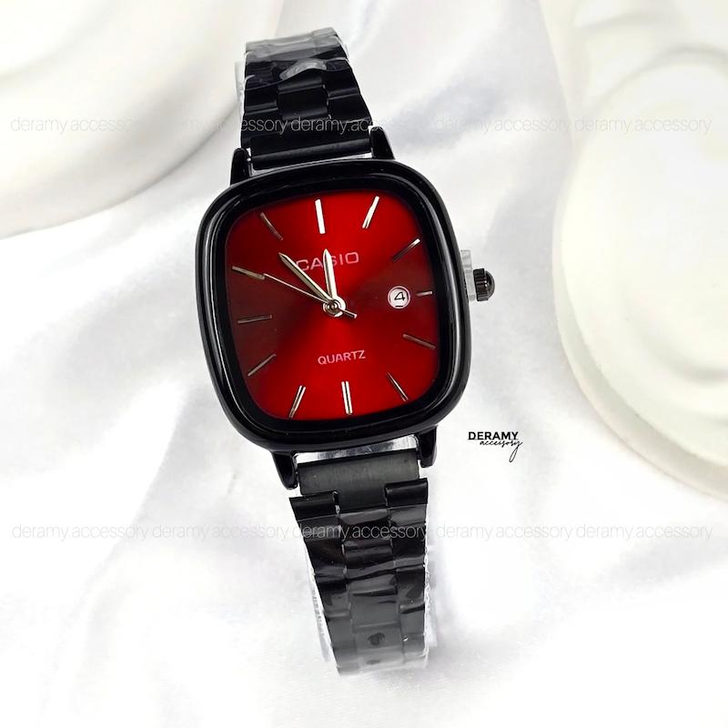  / زنانه / ساعتمچی کاسیو مشکی صفحه قرمز درباری (چری) ترند مربعی| ساعت مچی اولد مانی  casio زنانه  180 - مربع -ضد حساسیت 331- گرید ژاپن