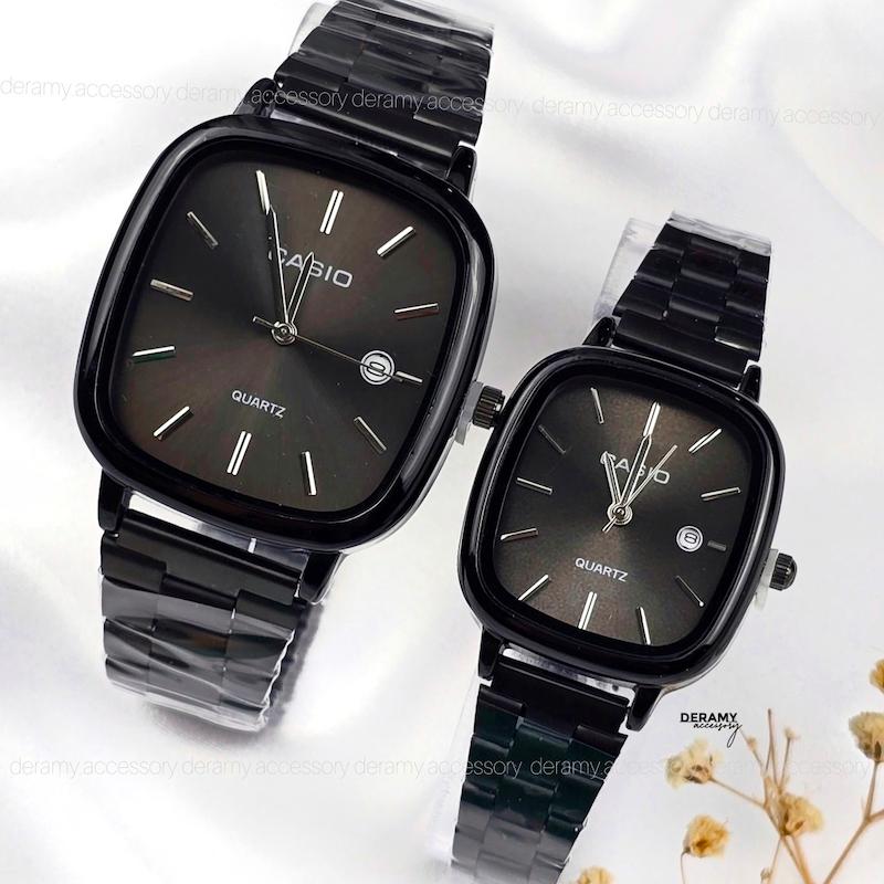 ست /تک | ساعتمچی کاسیو مربعی  مشکی صفحه مشکی نوک مدادی | ساعت مچی اولد مانی casio ست و مردانه 180 --346