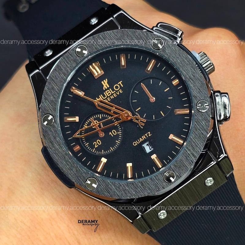 ساعت هابلوت طرح سه موتور تقویم دار مشکی | ساعت کوالیتی مردانه hublot هوبلو کد 354