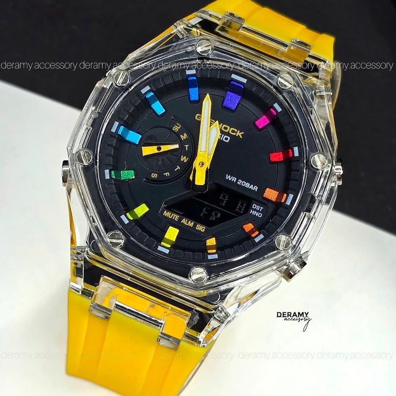 ساعت جی شاک پمپی زرد قناری مناسب اقایان و خانم ها | ساعت مچی کاسیو جیشاک g shock فول امکانات کد 113 -گرید بالا چند زمانه انالوگ و دیجیتال 354 ژاپنی- 406 