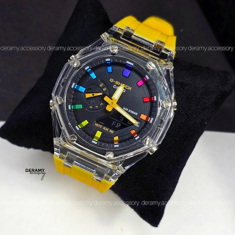 ساعت جی شاک پمپی زرد قناری مناسب اقایان و خانم ها | ساعت مچی کاسیو جیشاک g shock فول امکانات کد 113 -گرید بالا چند زمانه انالوگ و دیجیتال 354 ژاپنی- 406 