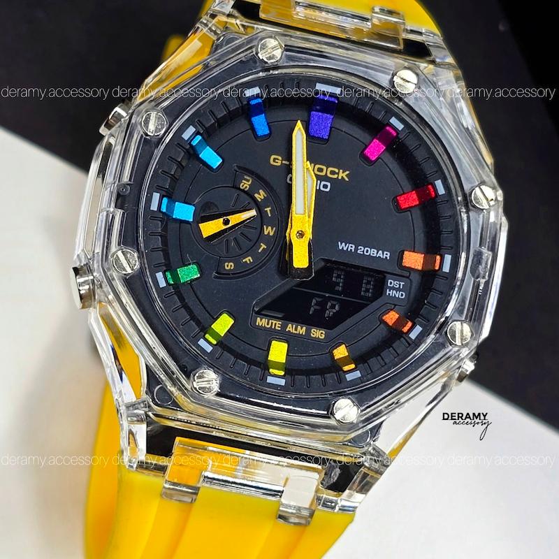 ساعت جی شاک پمپی زرد قناری مناسب اقایان و خانم ها | ساعت مچی کاسیو جیشاک g shock فول امکانات کد 113 -گرید بالا چند زمانه انالوگ و دیجیتال 354 ژاپنی- 406 