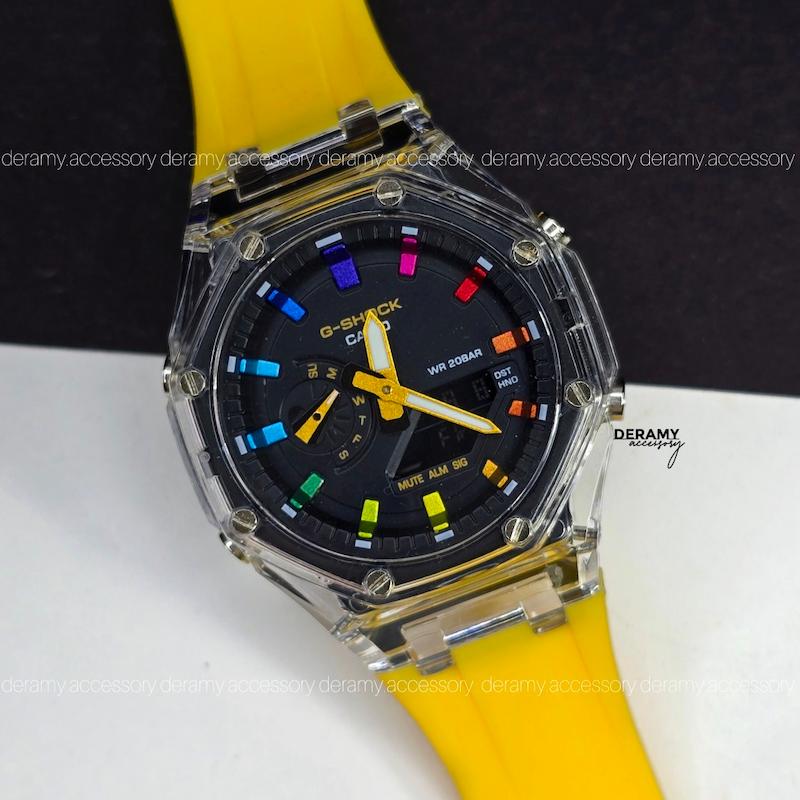 ساعت جی شاک پمپی زرد قناری مناسب اقایان و خانم ها | ساعت مچی کاسیو جیشاک g shock فول امکانات کد 113 -گرید بالا چند زمانه انالوگ و دیجیتال 354 ژاپنی- 406 