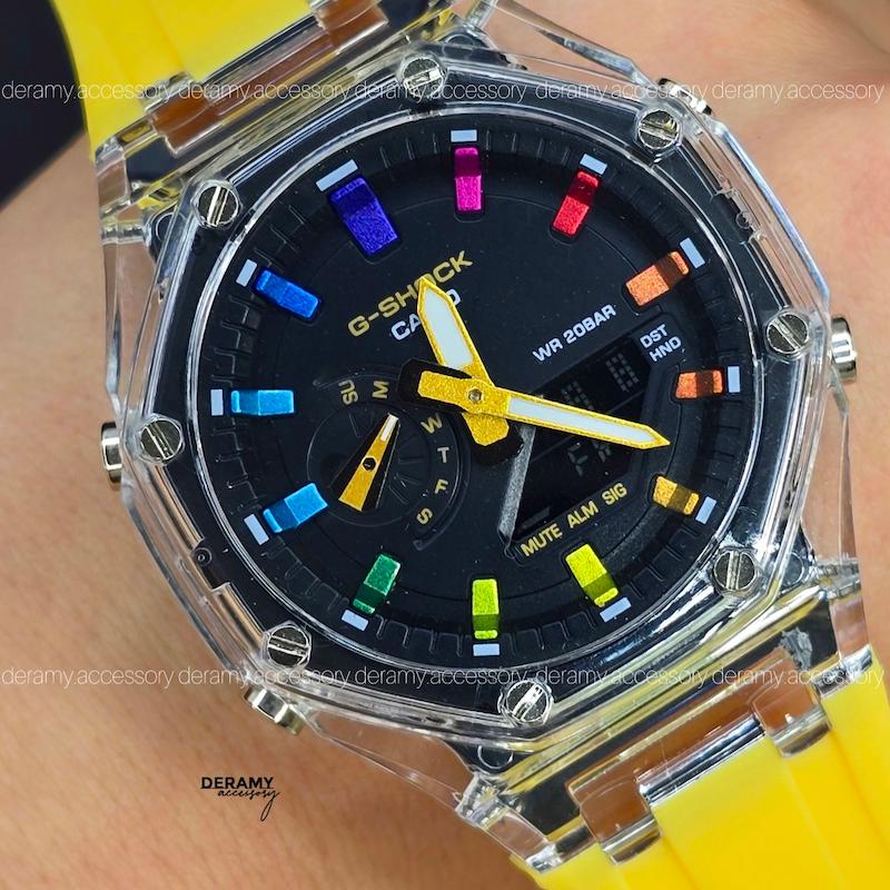 ساعت جی شاک پمپی زرد قناری مناسب اقایان و خانم ها | ساعت مچی کاسیو جیشاک g shock فول امکانات کد 113 -گرید بالا چند زمانه انالوگ و دیجیتال 354 ژاپنی- 406 