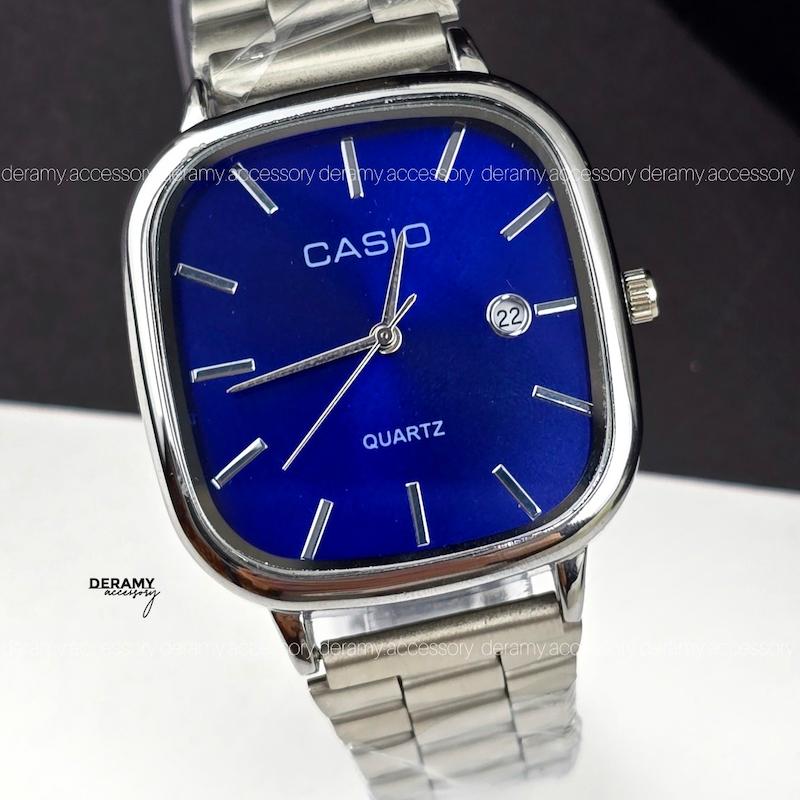  / مردانه / ساعتمچی کاسیو سیلور (صفحه آبی میدنایت) ترند مربعی| ساعت مچی اولد مانی  casio مردانه  180 - مربع -ضد حساسیت 331--آبی کاربنی-355