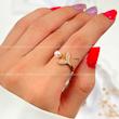 انگشتر دم وال و مروارید نگین دار فری سایز ضد حساسیت طلایی R9