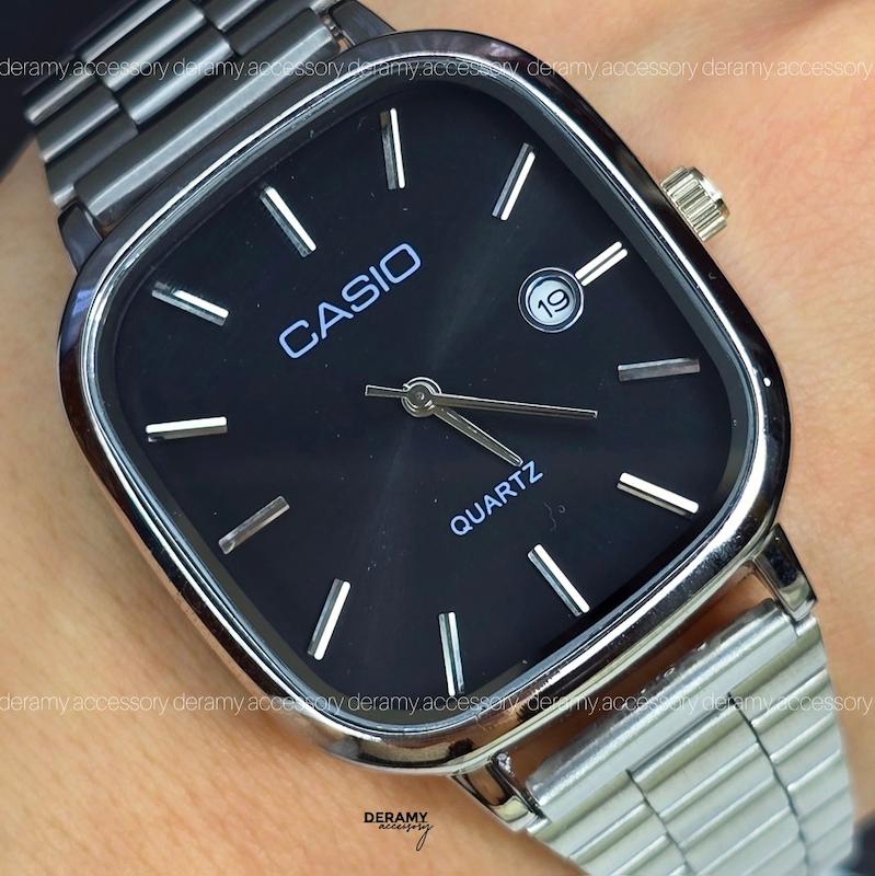  / مردانه / ساعتمچی کاسیو سیلور (صفحه  مشکی نوک مدادی) ترند مربعی| ساعت مچی اولد مانی  casio مردانه  180 - مربع -ضد حساسیت 361-