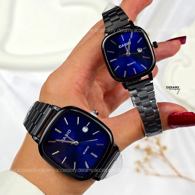 ست /تک | ساعتمچی کاسیو مربعی  مشکی صفحه آبی کاربنی  (میدنایت) | ساعت مچی اولد مانی casio ست و مردانه 180 --۳۷۵-