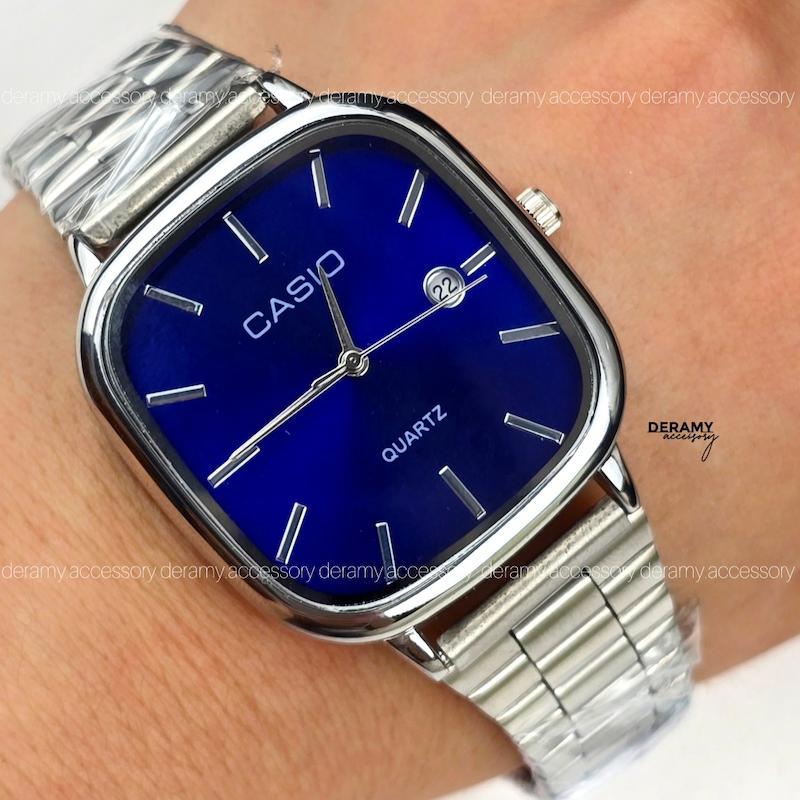 / مردانه / ساعتمچی کاسیو سیلور (صفحه آبی میدنایت) ترند مربعی| ساعت مچی اولد مانی  casio مردانه  180 - مربع -ضد حساسیت --آبی کاربنی-355- مونتاژ ژاپنی ، ویژه درامی اکسسوری 