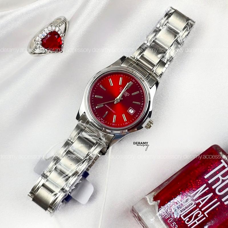 / زنانه / ساعت کاسیو کلاسیک سیلور  صفحه قرمز (چری) | ساعت زنانه  casio  کلاسیک 393
