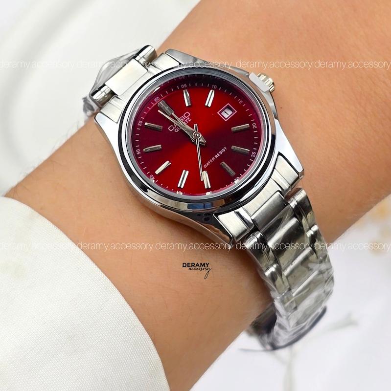 / زنانه / ساعت کاسیو کلاسیک سیلور  صفحه قرمز (چری) | ساعت زنانه  casio  کلاسیک 393