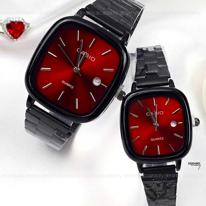 ست /تک | ساعتمچی کاسیو مربعی  مشکی صفحه قرمز  (چری) | ساعت مچی اولد مانی casio ست و تک 180 --397