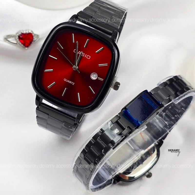 ست /تک | ساعتمچی کاسیو مربعی  مشکی صفحه قرمز  (چری) | ساعت مچی اولد مانی casio ست و تک 180 --397