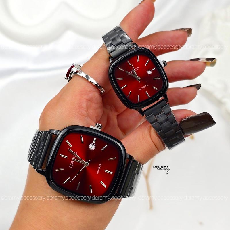 ست /تک | ساعتمچی کاسیو مربعی  مشکی صفحه قرمز  (چری) | ساعت مچی اولد مانی casio ست و تک 180 --397