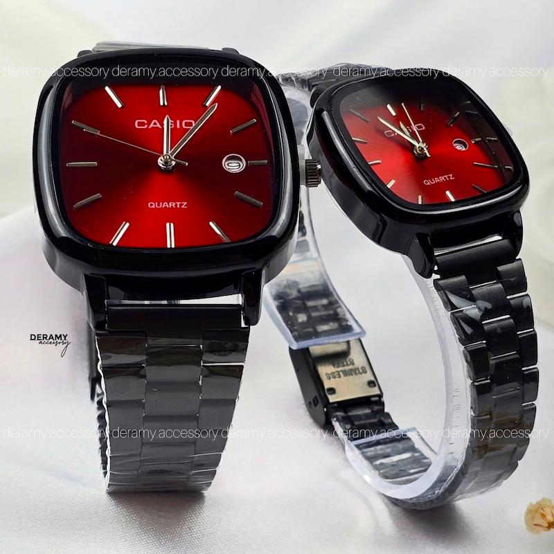 ست /تک | ساعتمچی کاسیو مربعی  مشکی صفحه قرمز  (چری) | ساعت مچی اولد مانی casio ست و تک 180 --397