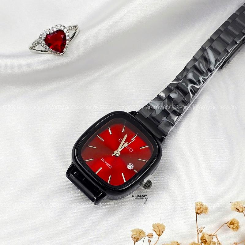 ست /تک | ساعتمچی کاسیو مربعی  مشکی صفحه قرمز  (چری) | ساعت مچی اولد مانی casio ست و تک 180 --397