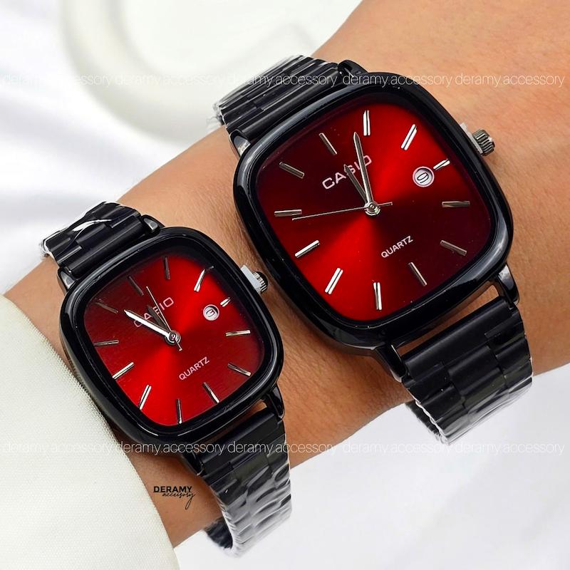 ست /تک | ساعتمچی کاسیو مربعی  مشکی صفحه قرمز  (چری) | ساعت مچی اولد مانی casio ست و تک 180 --397