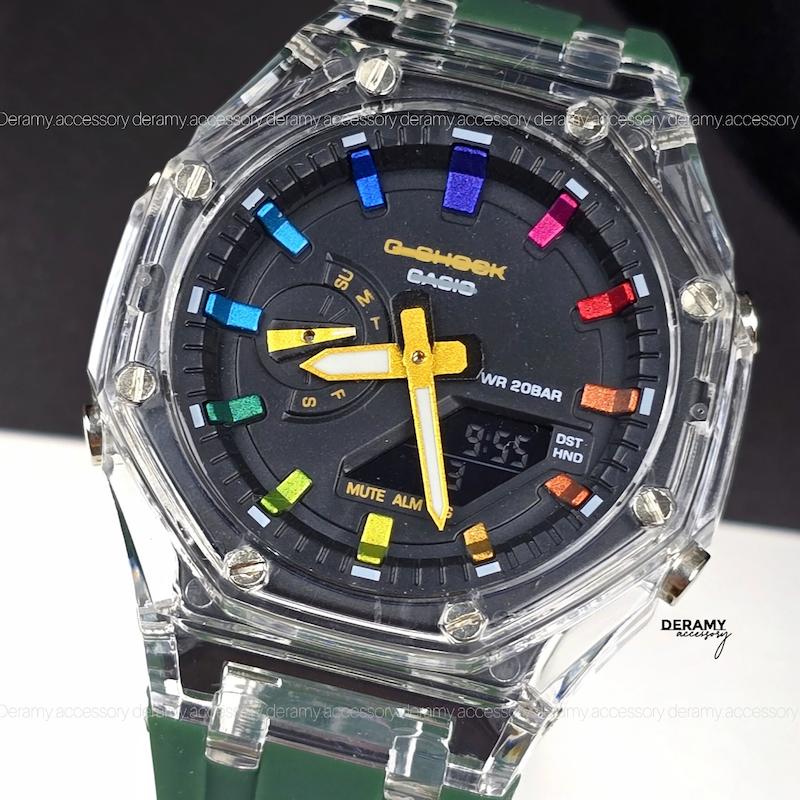 ساعت جی شاک پمپی سبز پر رنگ  مناسب اقایان و خانم ها | ساعت مچی کاسیو جیشاک g shock فول امکانات کد 113 -گرید بالا چند زمانه انالوگ و دیجیتال 403 ژاپنی- -اسپرت-