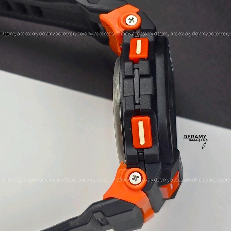 ساعت جیشاک تایلندی تمام مشکی خط نارنجی مقاوم در برابر اب WR 20bar | ساعت دیجیتال g shock مردانه مشکی کد 435- جی شاک با کیفیت--