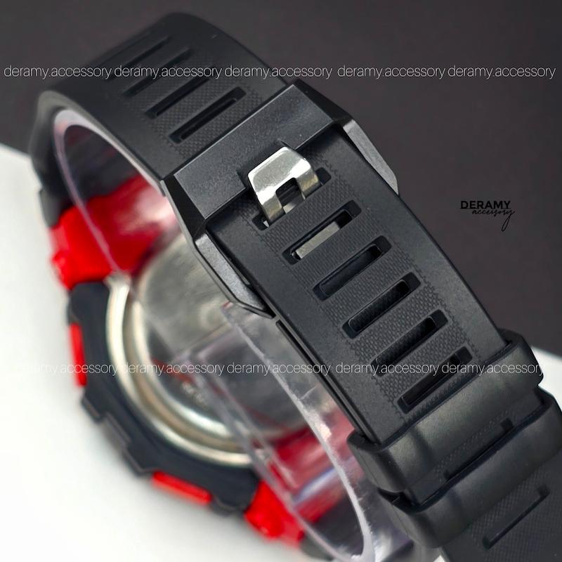 ساعت جیشاک تایلندی تمام مشکی خط قرمز مقاوم در برابر اب WR 20bar | ساعت دیجیتال g shock مردانه مشکی کد 411- جی شاک با کیفیت--ویژه درامی اکسسوری 