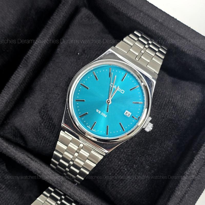 ساعتمچی مردانه کاسیو اولد مانی وینتیج قفل ریلی | ساعت مچی مردانه  کاسیو casio سیلور صفحه آبی تیفانی 50m گادفادر . کد 349-- گرید بالا ضد حساسیت و رنگ ثابت درامی اکسسوری 
