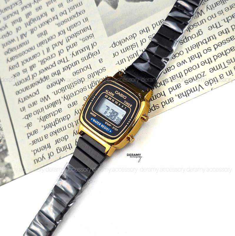 ساعت کاسیو نوستالژی مشکی بند کرکره ای 338 مشکی قاب طلایی | ساعت مچی زنانه casio  292--موتور با کیفیت فول امکانات  [ اف ویژه درامی اکسسوری] --کپی
