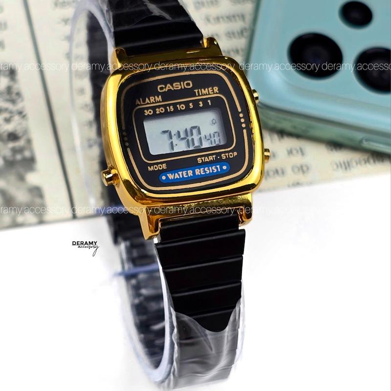 ساعت کاسیو نوستالژی مشکی بند کرکره ای 338 مشکی قاب طلایی | ساعت مچی زنانه casio  292--موتور با کیفیت فول امکانات  [ اف ویژه درامی اکسسوری] --کپی