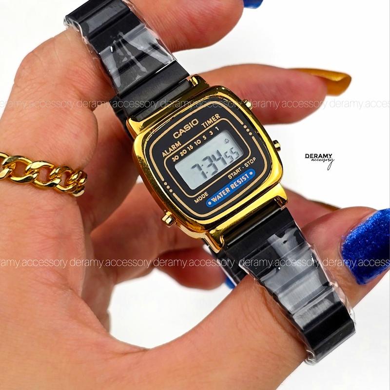 ساعت کاسیو نوستالژی مشکی بند کرکره ای 338 مشکی قاب طلایی | ساعت مچی زنانه casio  292--موتور با کیفیت فول امکانات  [ اف ویژه درامی اکسسوری] --کپی