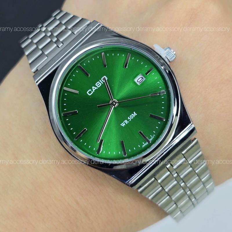 ساعتمچی مردانه کاسیو اولد مانی وینتیج قفل ریلی | ساعت مچی مردانه  کاسیو casio سیلور صفحه سبز 50m گادفادر . کد 349--ژاپن گرید بالا ویژه درامی اکسسوری