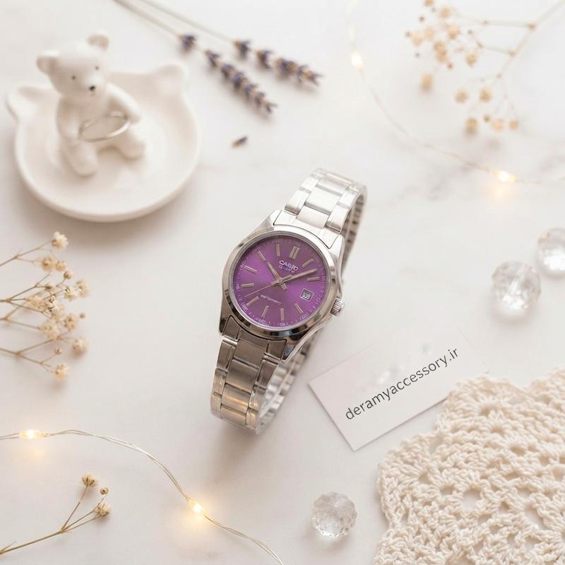 ساعت مچی کاسیو سیلور صفحه بنفش پر رنگ  مناسب خانم ها| ساعتمچی زنانه casio سایز مناسب خانم ها کوچک  ۵۳۵ تخفیف ویژه درامی-