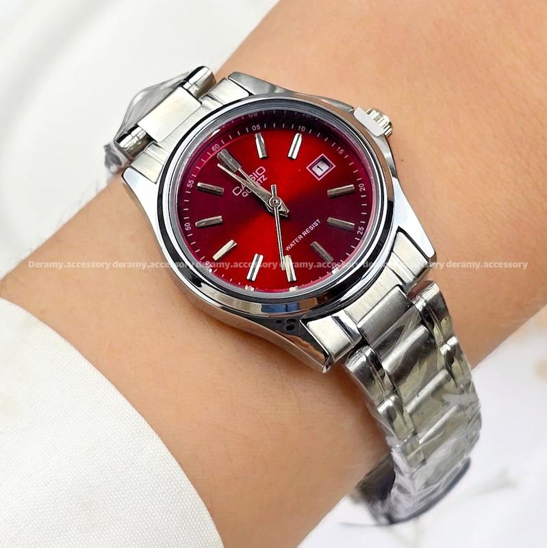 ساعت مچی کاسیو سیلور صفحه قرمز پر رنگ (زرشکی چری)  مناسب خانم ها| ساعتمچی زنانه casio سایز مناسب خانم ها کوچک  ۵۳۶ تخفیف ویژه درامی-
