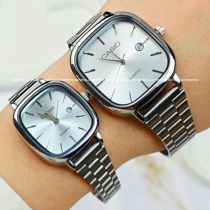 ست /تک زنانه / تک مردانه | ساعتمچی کاسیو مربعی  سیلور صفحه سفید سیلور | ساعت مچی اولد مانی casio ست و تک 538-