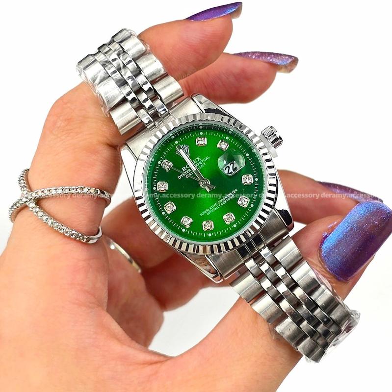 ساعت مچی رولکس سیلور صفحه سبز درباری مناسب خانم ها| ساعتمچی زنانه rolex سایز مناسب خانم ها کوچک  539 تخفیف ویژه درامی-
