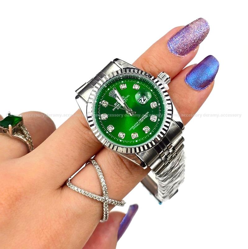 ساعت مچی رولکس سیلور صفحه سبز درباری مناسب خانم ها| ساعتمچی زنانه rolex سایز مناسب خانم ها کوچک  539 تخفیف ویژه درامی-