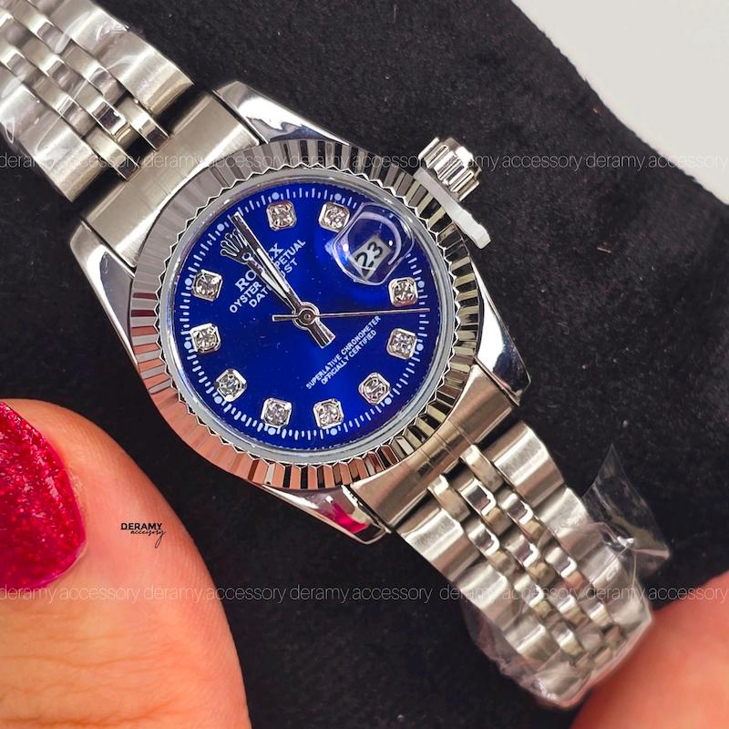 ساعت مچی رولکس سیلور صفحه آبی درباری مناسب خانم ها| ساعتمچی زنانه rolex سایز مناسب خانم ها کوچک  541 تخفیف ویژه درامی--