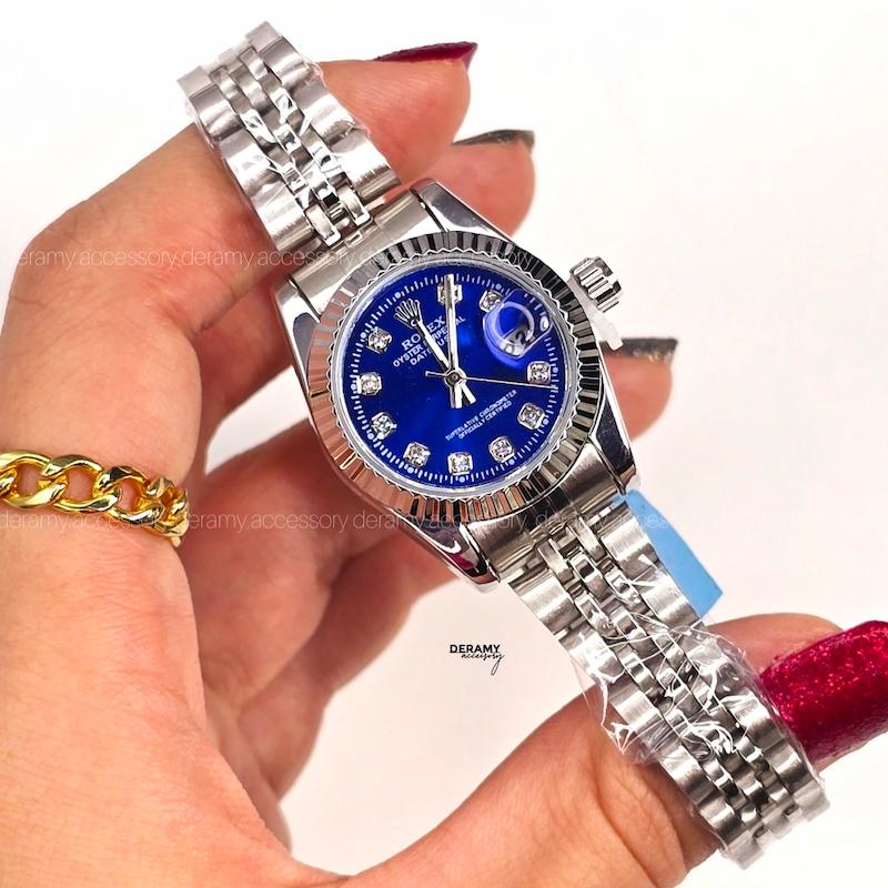 ساعت مچی رولکس سیلور صفحه آبی درباری مناسب خانم ها| ساعتمچی زنانه rolex سایز مناسب خانم ها کوچک  541 تخفیف ویژه درامی--