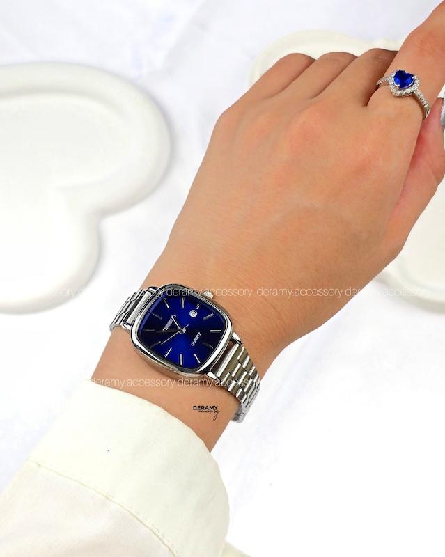  / زنانه / ساعتمچی کاسیو سیلور صفحه آبی درباری ترند مربعی| ساعت مچی اولد مانی میدنایت casio زنانه  180 - مربع -ضد حساسیت 554