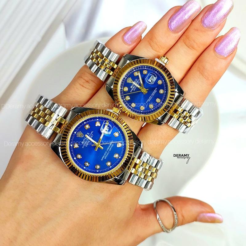 ساعت مچی  زنانه مردانه رولکس | ست ساعتمچی آبی rolex دارای دو باکس 125