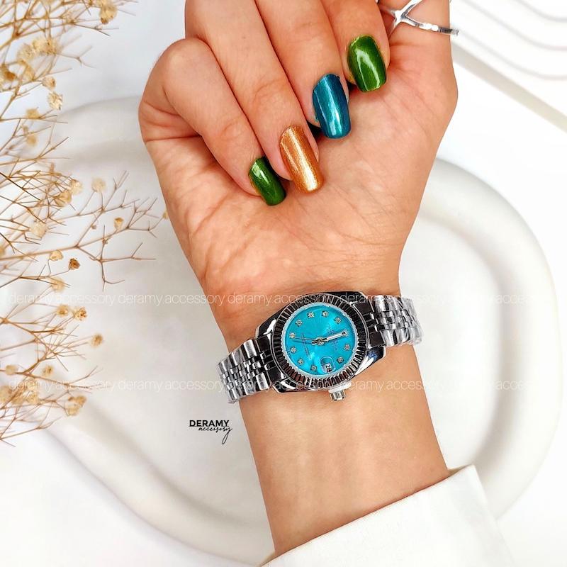 ساعت مچی رولکس صفحه رنگی مناسب خانم ها | ساعتمچی  rolex پرنسسی با باکس رایگان 125