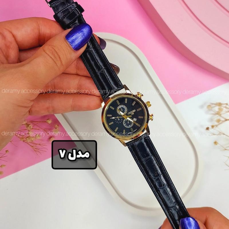 9 مدل 199 ت ساعت مچی چرمی زنانه سیتیزن vip روز شمار دار | ساعت زنانه طرح سه موتور citizen کد 139