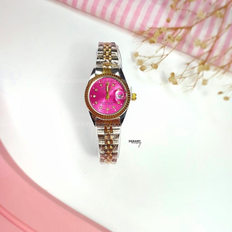ساعت مچی زنانه رولکس پرنسسی صورتی | ساعتمچی rolex رنگی کد 125