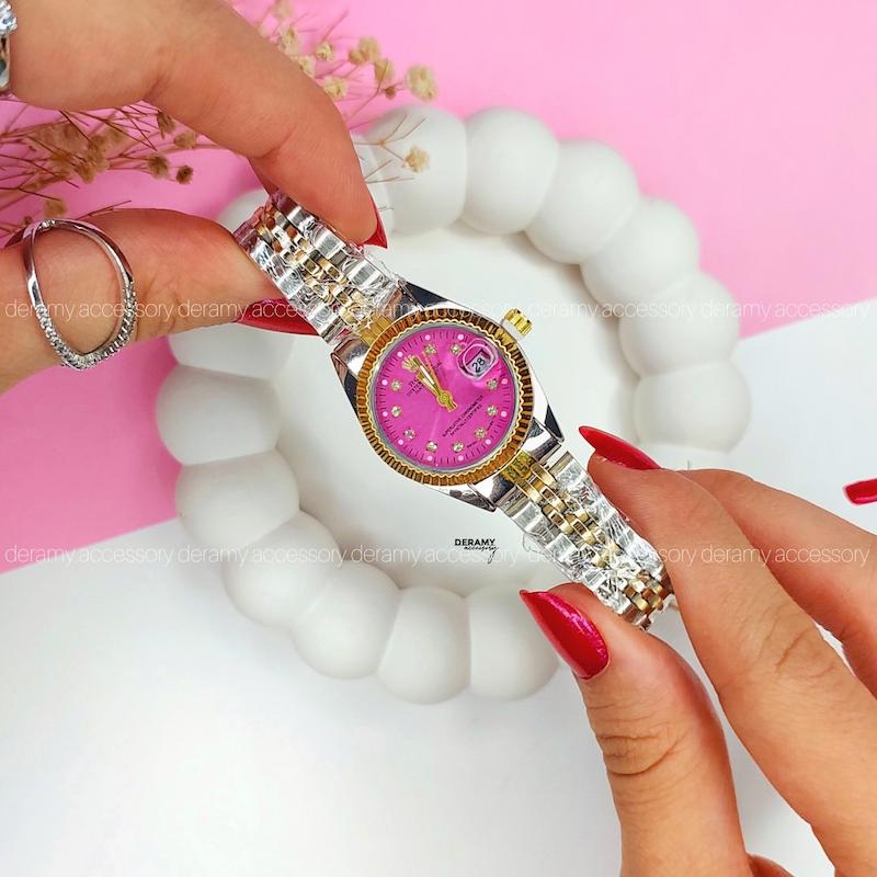 ساعت مچی زنانه رولکس پرنسسی صورتی | ساعتمچی rolex رنگی کد 125