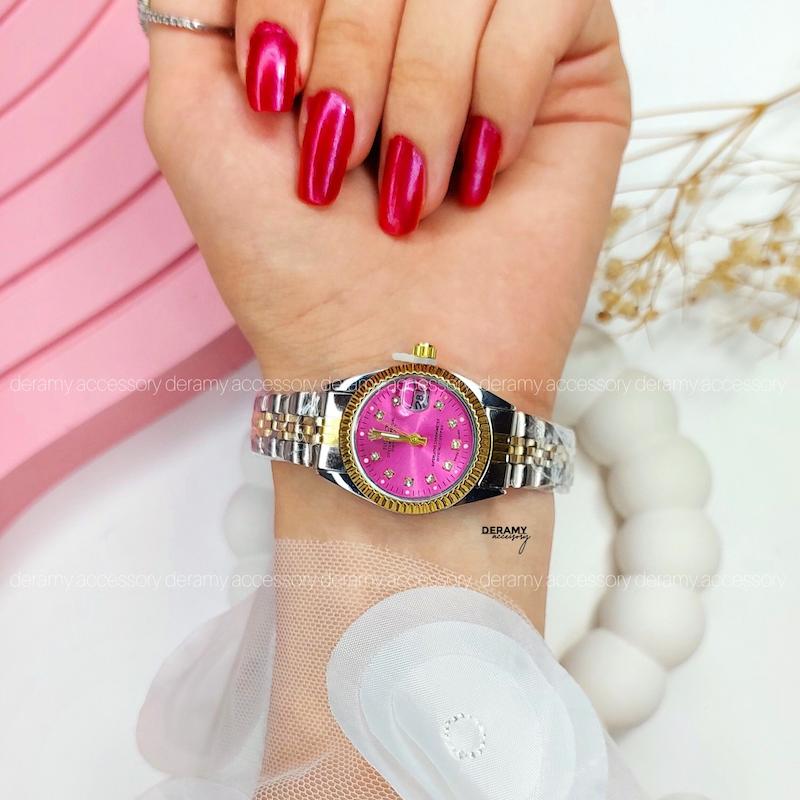 ساعت مچی زنانه رولکس پرنسسی صورتی | ساعتمچی rolex رنگی کد 125